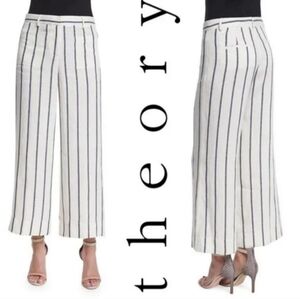 Theory Livdale Wide-Leg Cropped Linen Pants Women's 8‎ Stripes